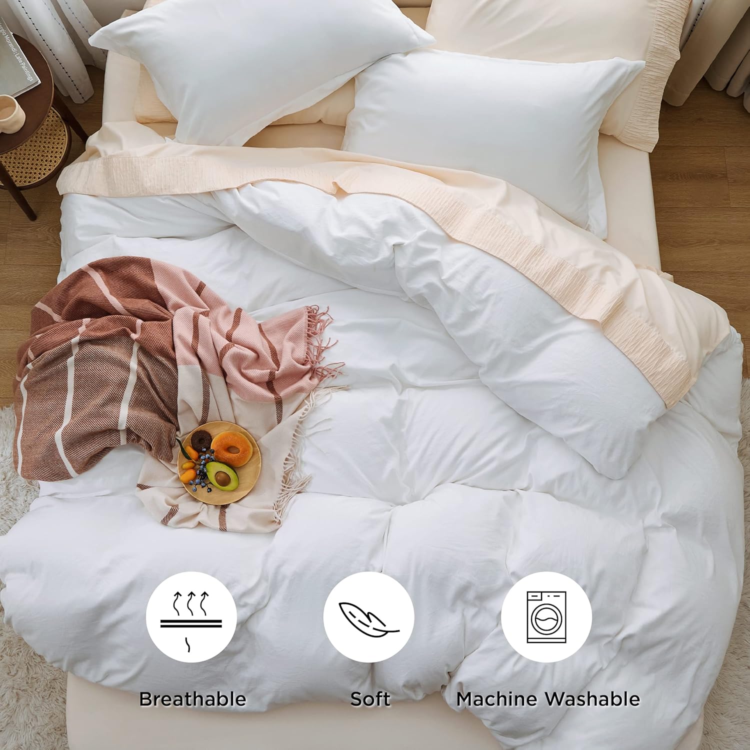 1731636684 465 Bedsure White Washed Duvet Cover Set FullQueen Size with Zipper Thedalweb Bedsure White Washed Duvet Cover Set Full/Queen Size with Zipper Closure,Ultra Soft Hypoallergenic Comforter Cover Sets 3 Pieces (1 Duvet Cover + 2 Pillow Shams), 90X90 inches