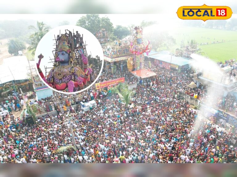 டிரோன் மூலம் புனித நீர் தெளிப்பு… களைகட்டிய அரசூர் 52 அடி வராகி அம்மன் கோவில் கும்பாபிஷேகம்…