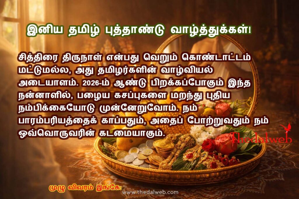 People celebrating Tamil New Year in traditional attire.