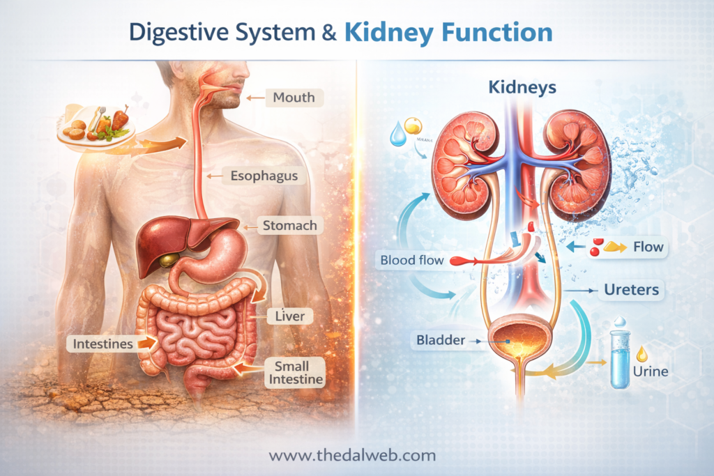 Infographic showing benefits of water for internal organs