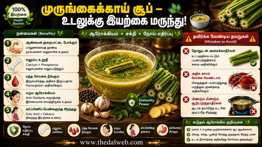 ஆண்களுக்கு அசாத்திய பலம் தரும் முருங்கைக்காய் சூப்! 2026-ல் நோய் எதிர்ப்பு சக்தியை அதிகரிக்க இதோ எளிய வழி! - Murungaikkai Soup 2 Drumstick Soup benefits Tamil