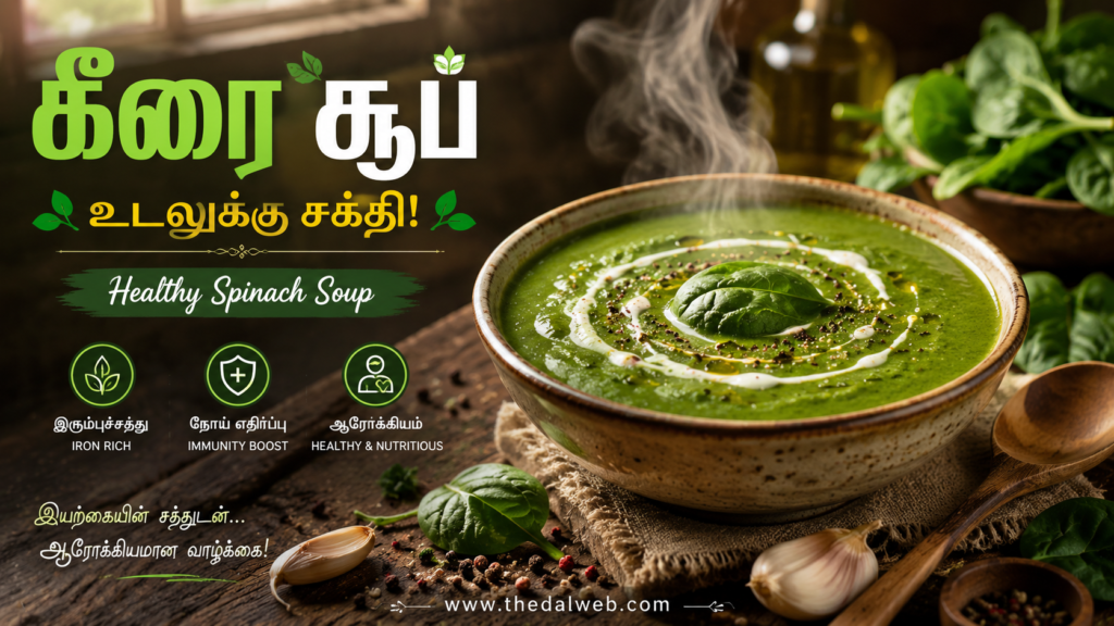 Pasalai keerai soup recipe in Tamil home style.