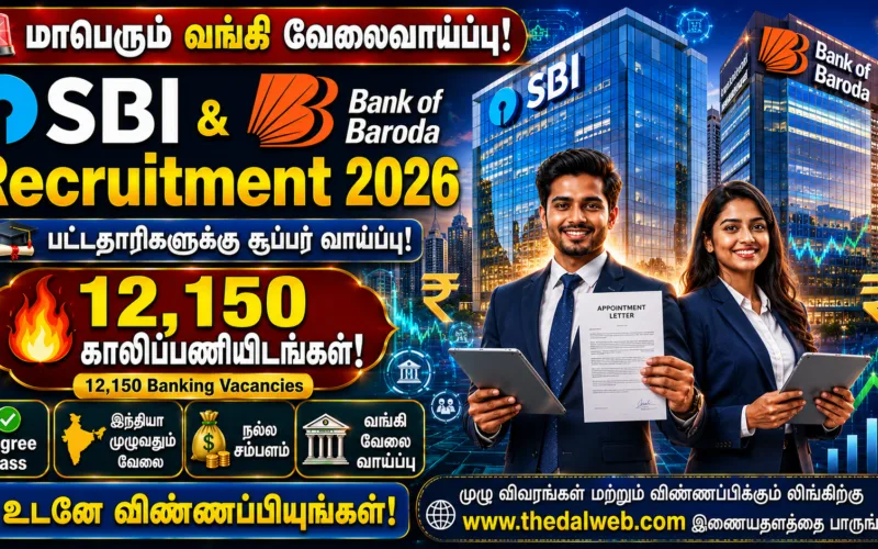 SBI & Bank of Baroda Recruitment 2026 |பட்டதாரிகளுக்கு மாபெரும் வங்கி வேலைவாய்ப்பு! 12,150 காலிப்பணியிடங்கள்!