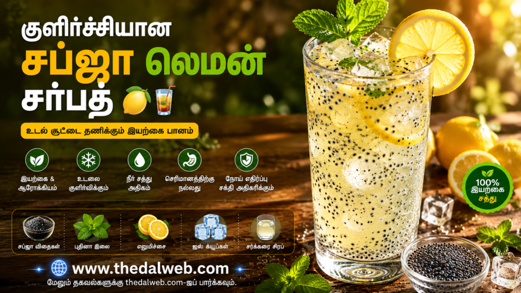 Refreshing summer drink with soaked sabja seeds and mint for body cooling Tamil.