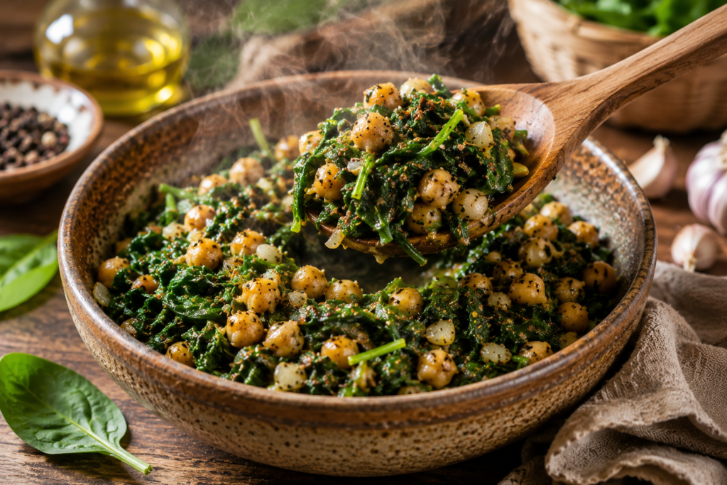 High protein spinach chickpeas bowl for weight loss.