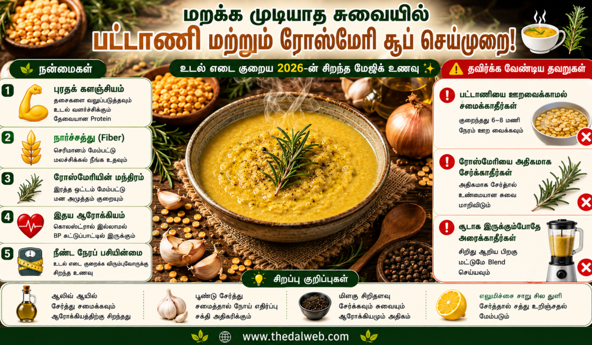 மறக்க முடியாத சுவையில் பட்டாணி மற்றும் ரோஸ்மேரி சூப் செய்முறை! உடல் எடை குறைய 2026-ன் சிறந்த மேஜிக் உணவு! – Split Pea and Rosemary Soup