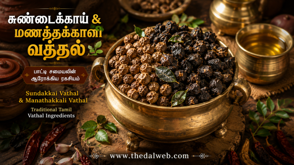 நாவூறும் கல்யாண வீட்டு வத்த குழம்பு ரகசியம் அம்பலம்! 2026-ல் ஹோட்டல் சுவையில் செய்வது எப்படி? - Kalyana Veettu Vatha Kulambu 2 Sundakkai vathal and Manathakkali vathal for Tamil gravy.