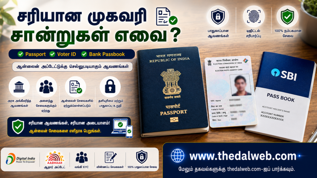 Valid proof of address documents for Aadhaar card correction in Tamil Nadu.