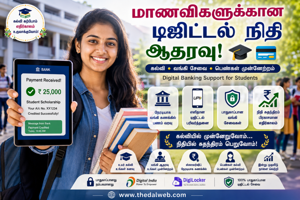 பெண்களுக்கான புதிய அரசு உதவித்தொகைத் திட்டம் 2026: மாதம் தோறும் நேரடி நிதியுதவி! விண்ணப்பிக்கும் முழு விவரம் - New Government Scheme for Women 2 educational scholarship directly Thedalweb பெண்களுக்கான புதிய அரசு உதவித்தொகைத் திட்டம் 2026: மாதம் தோறும் நேரடி நிதியுதவி! விண்ணப்பிக்கும் முழு விவரம் - New Government Scheme for Women