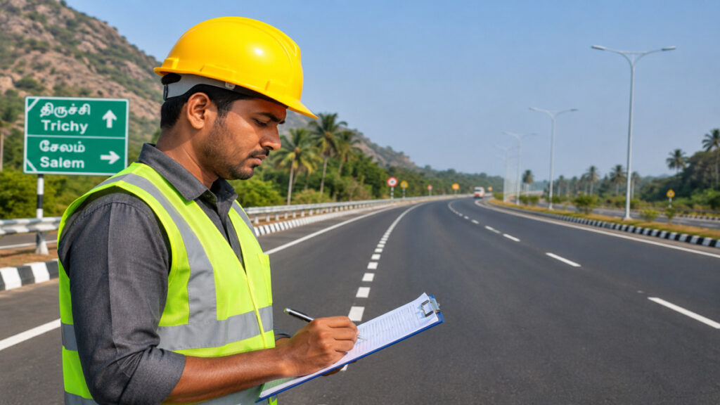 TNPSC Combined Technical Services Recruitment 2026 Out – Apply Online for 839 Massive Vacancies | High Salary, Qualification & Last Date Inside! 1 A civil engineer supervisor or road inspector evaluating rural development project field work in Tamil Nadu