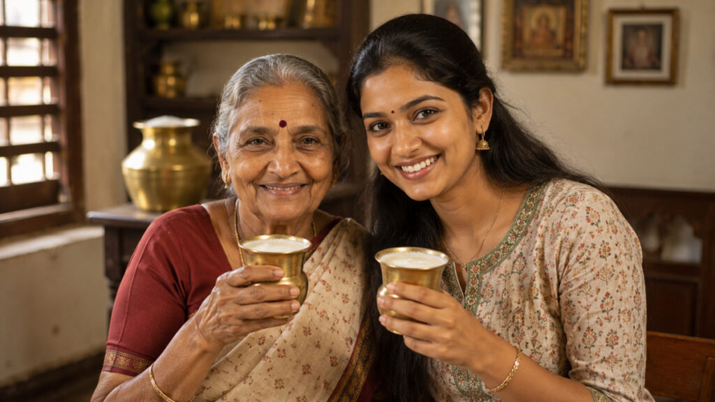 Indian family drinking pure country milk for bone health.