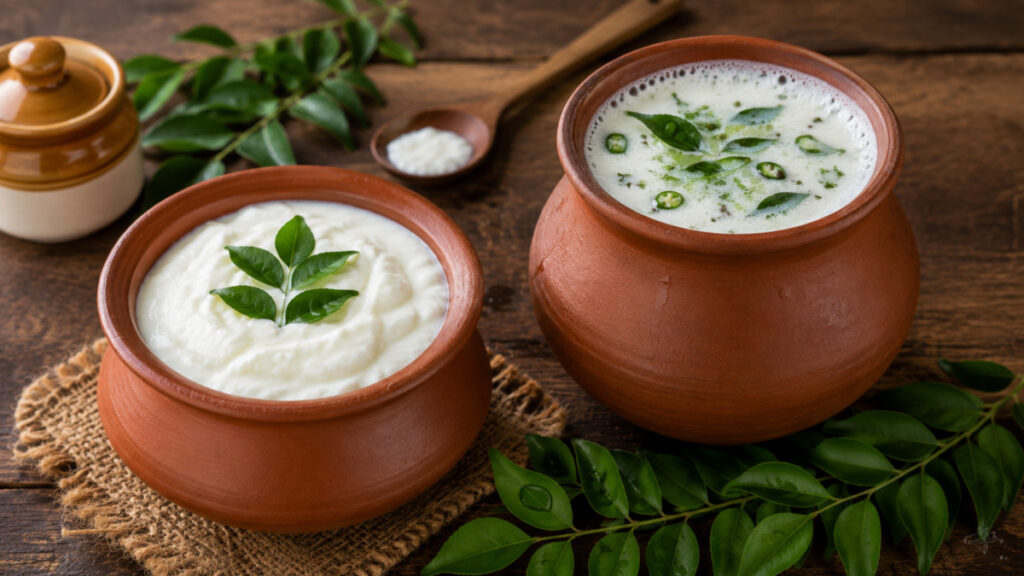 முக பொலிவு பெற இயற்கை உணவுகள்: உள்ளிருந்து ஜொலிக்கும் அழகு 2026 2 Fresh buttermilk in clay pot for gut health and acne-free skin.