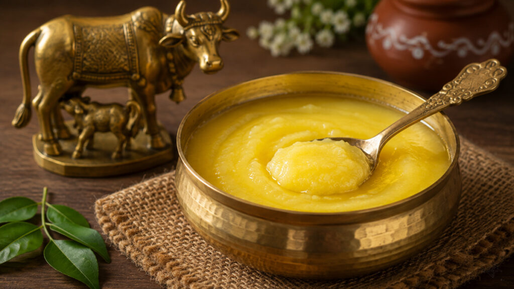 உதட்டு கருமையை நீக்கும் எளிய வழிகள்: இயற்கை டிப்ஸ் 2026 2 Pure cow ghee in brass bowl used as natural lip balm for dark lips.