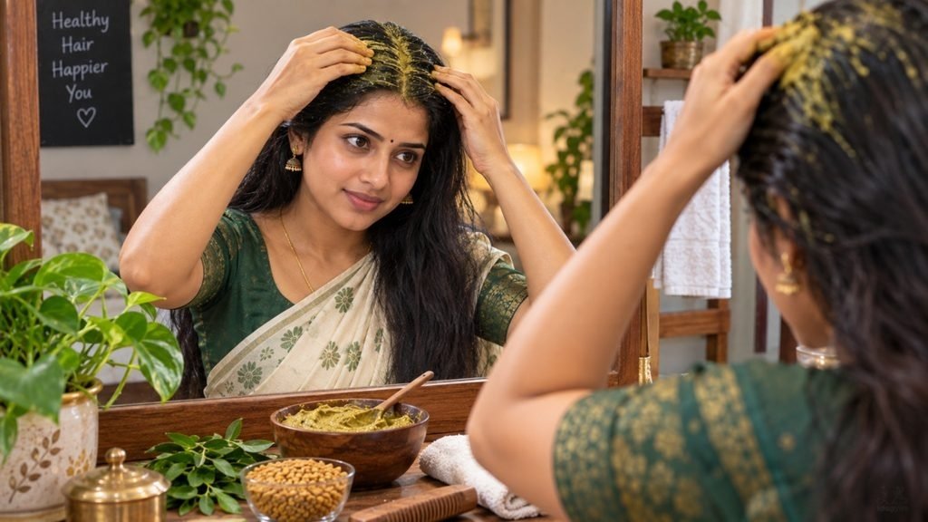 கொத்து கொத்தாக முடி கொட்டுதா? எளிய வெந்தய ஹேர் மாஸ்க் 2026! 3 வெந்தய ஹேர் பேக் உச்சந்தலையில் அப்ளை செய்யும் முறை தமிழ்