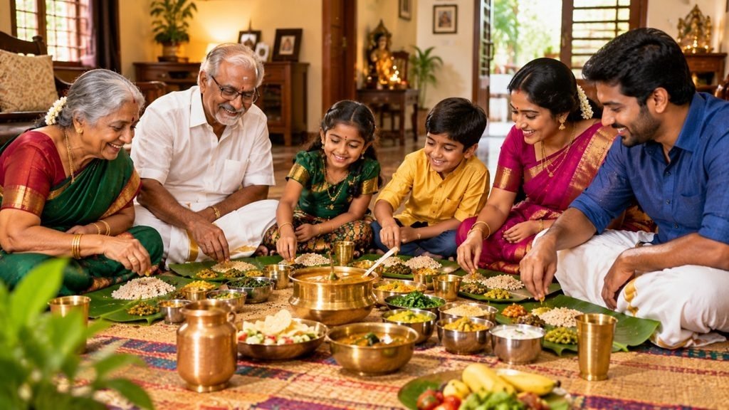 தமிழ் குடும்பத்தினர் ஆரோக்கியமான பாரம்பரிய உணவு முறை புரட்டாசி