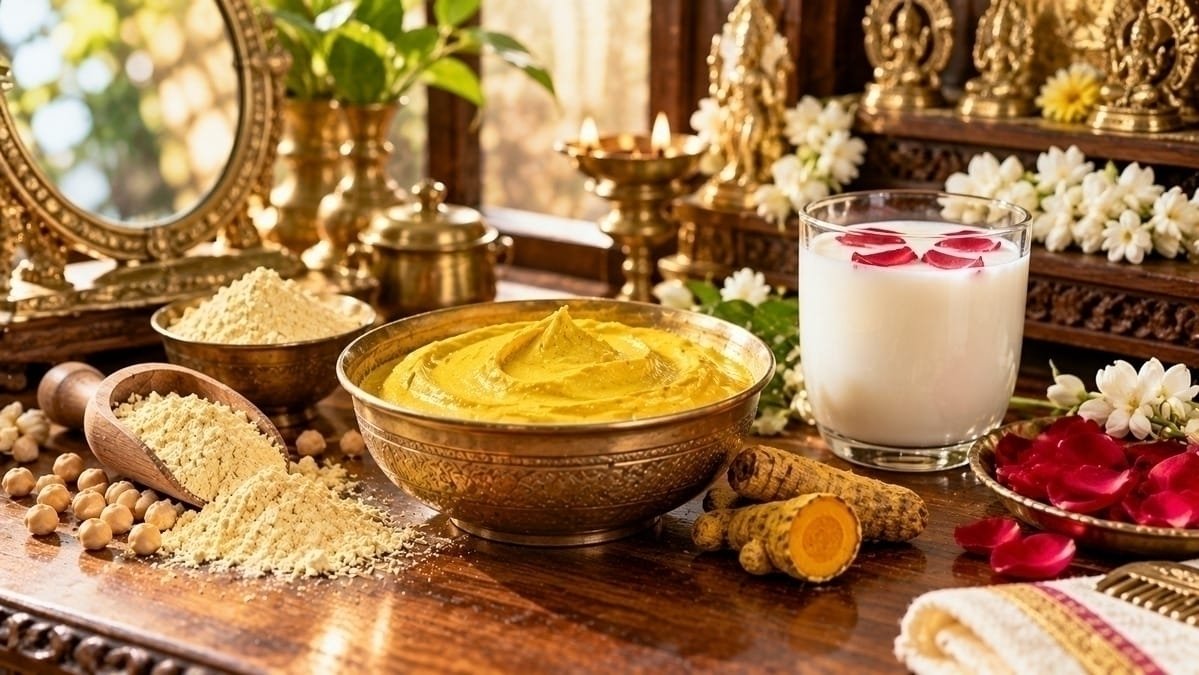 நவராத்திரி ஃபேஸ் பேக் 2026: கடலை மாவு கஸ்தூரி மஞ்சள் மேஜிக்