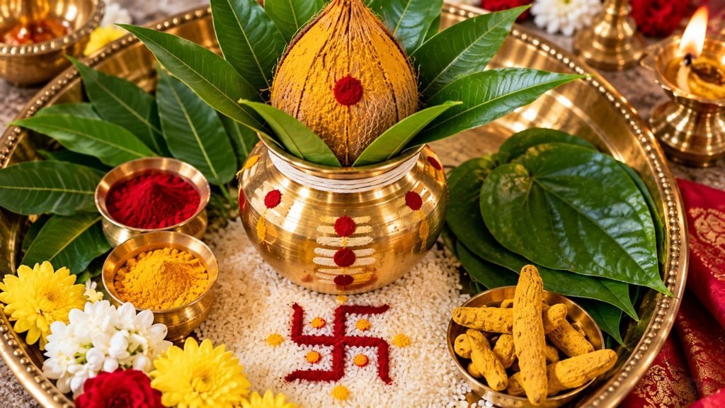 கலசம் ஸ்தாபனம் செய்ய தேவையான பொருட்கள் மாவிலை தேங்காய் தமிழ்