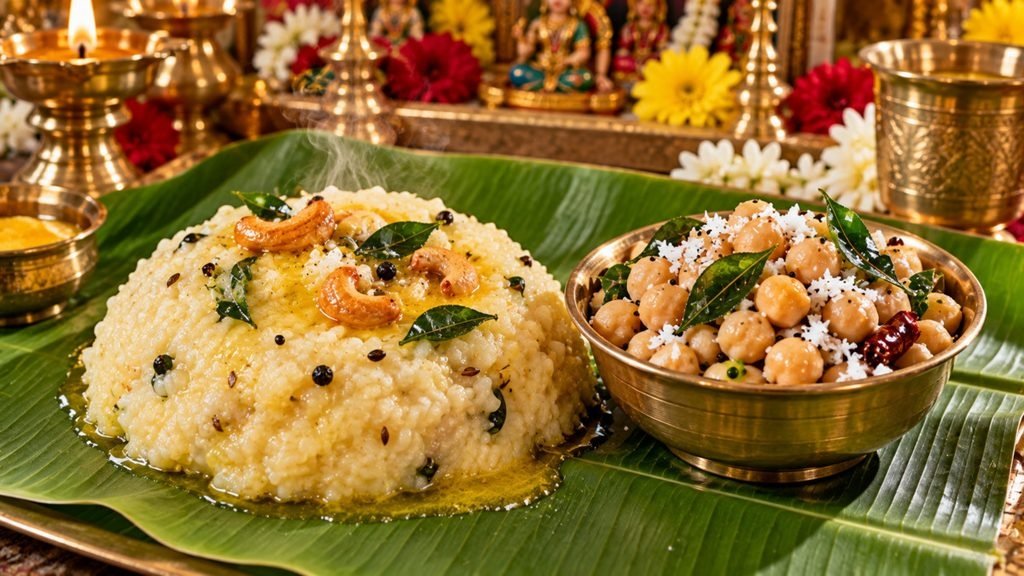 நவராத்திரி முதல் நாள் நைவேத்தியம் வெண்பொங்கல் வெள்ளை சுண்டல் செய்முறை தமிழ்
